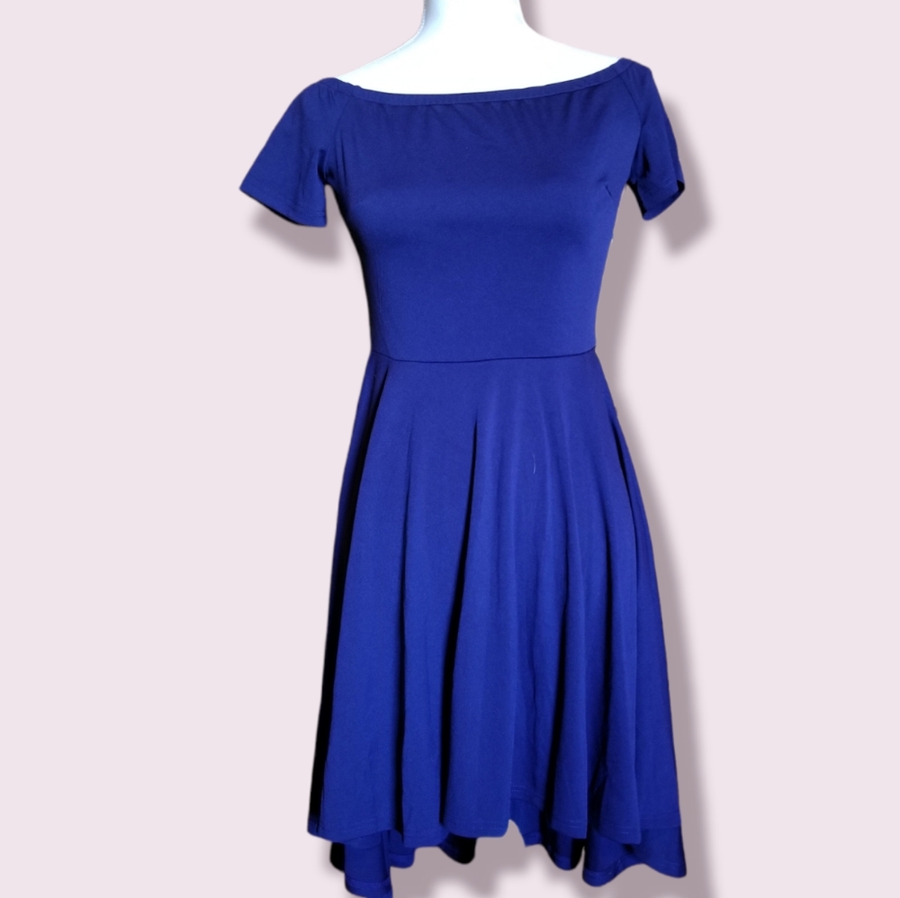 CUQY Off Shoulder Dress Hi Low Navy Blue Sz M